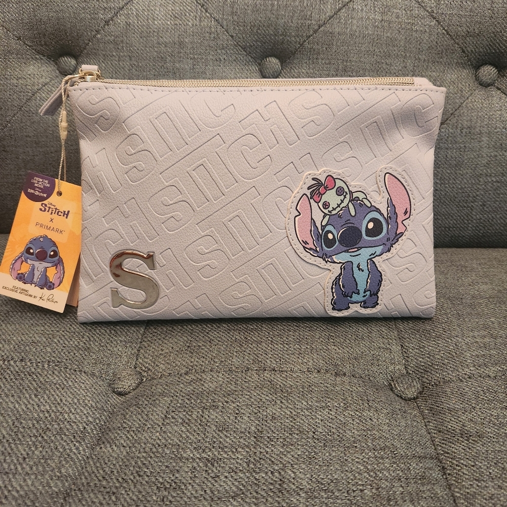 Primark Light Blue Stitch Pouch with Embossed Lettering
